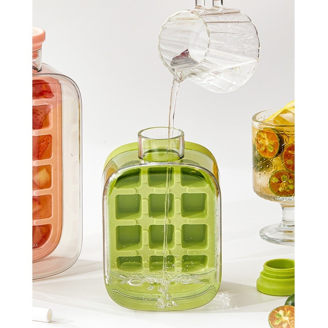 Forma de Gheata, Flippy, 2in1, Tip Sticla cu Pai, 500 ml, 12 Cuburi, 16.3 x 10.8 x 8 cm, Alb