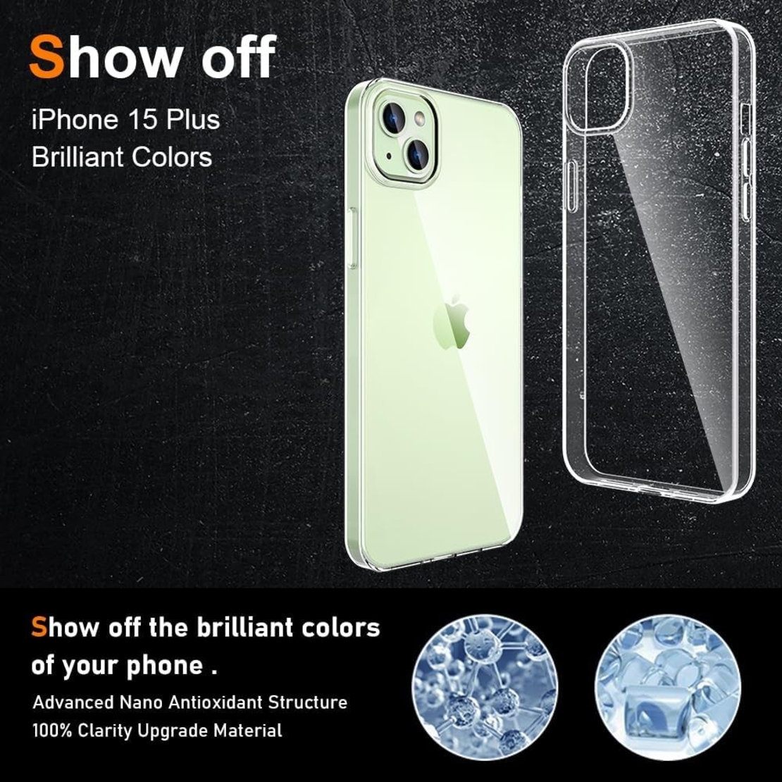 Husa de Protectie din Silicon, pentru Apple iPhone 15 Plus, PC, Antisoc, Rezistenta la Impact, Transparenta