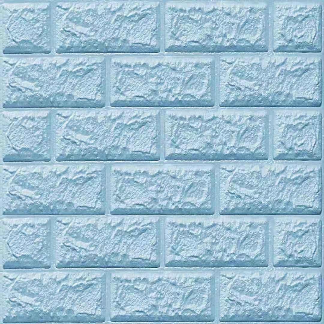 Set 10 Stickere de Perete, Flippy, Autoadezive, 70 x 77 cm, 3.5 mm Grosime, Suprafata Acoperita 5.3 mp, din PVC, Model Caramida, Albastru Deschis