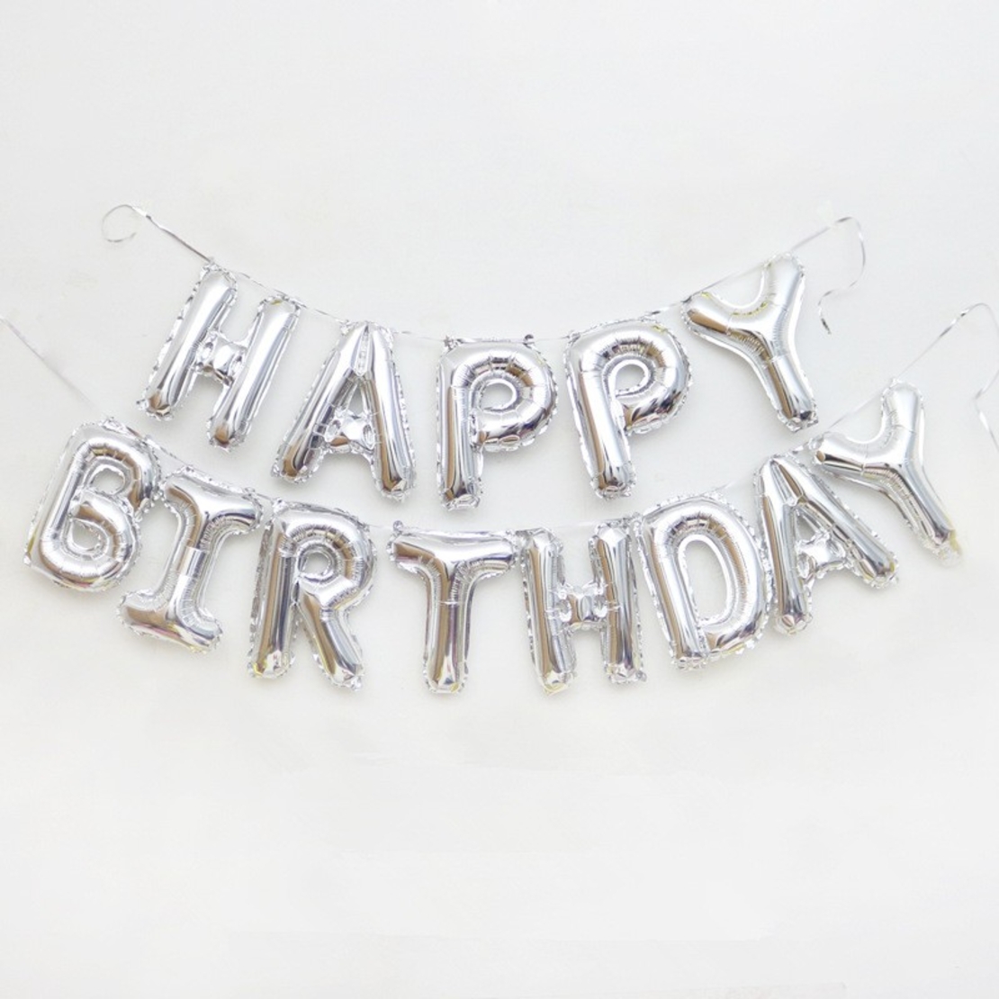 Set 13 Baloane Folie, Flippy, Tip Ghirlanda, Model Happy Birthday, 40 cm, Argintiu