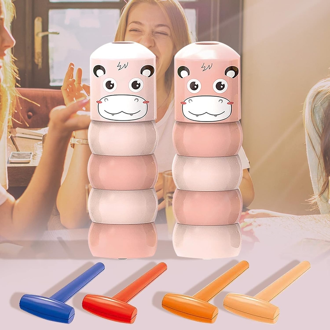 Jucarie Pentru Copii, Flippy, Hipopotam Indestructibil, 6 Piese Demontabile, +3 Ani, Roz