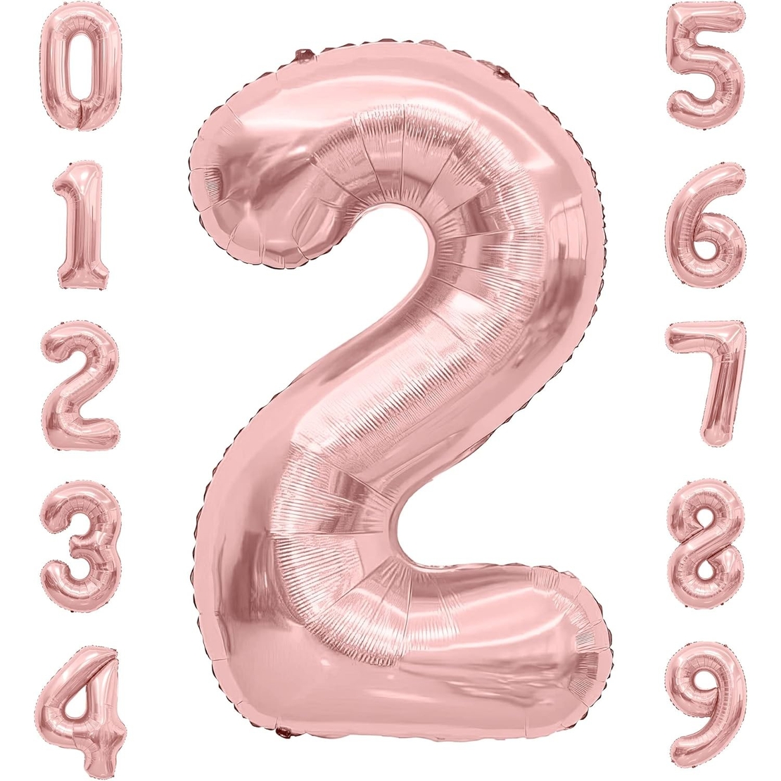 Balon din Folie Metalizata Flippy, Figurina Cifra, Tema Aniversare 80 cm, Ambalaj Individual, Pai inclus, Umflare cu Aer sau Heliu, Rose, Cifra 2