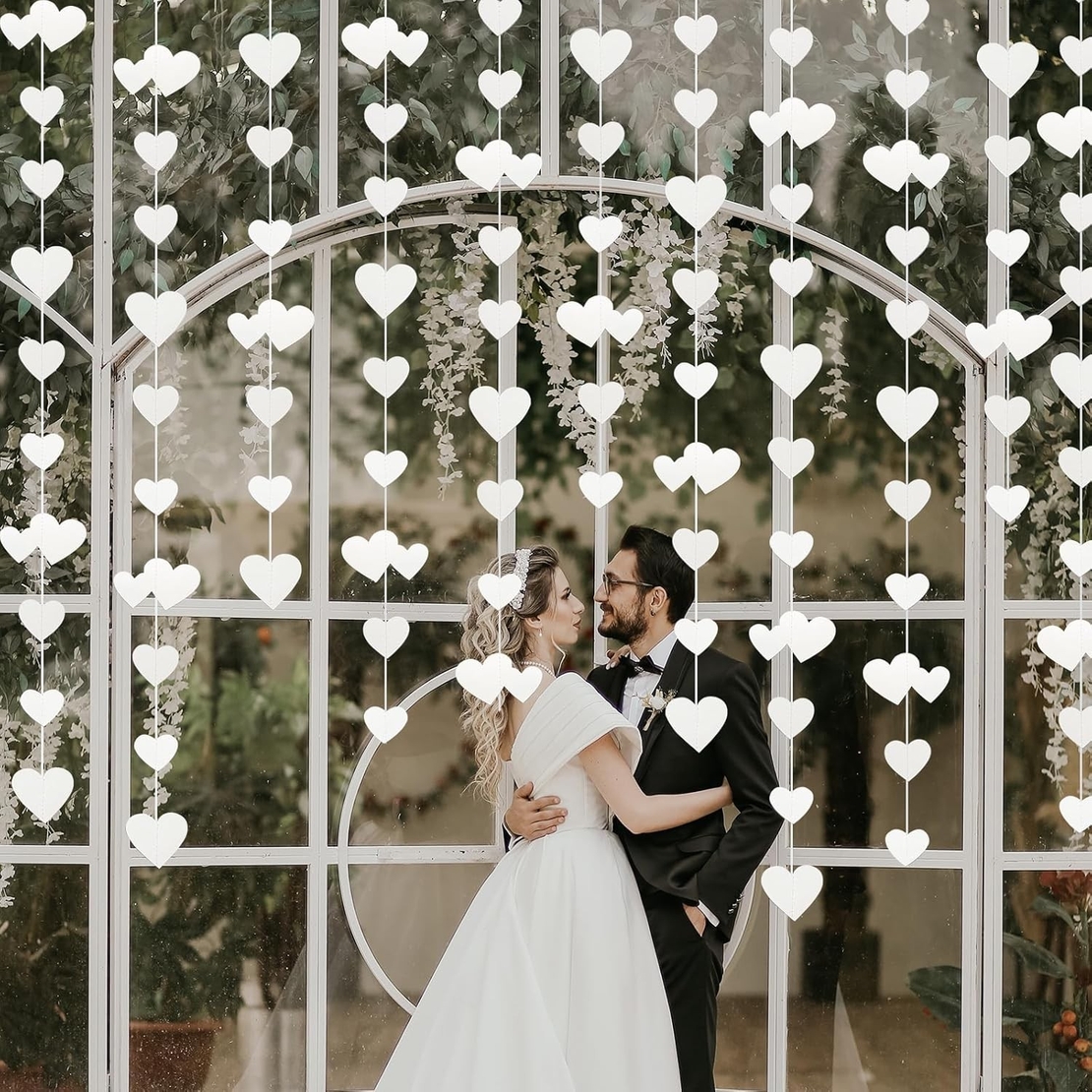 Banner cu Inimioare, Flippy, Tip Franjuri, 4 m, Rola de Ata Inclusa, Alb