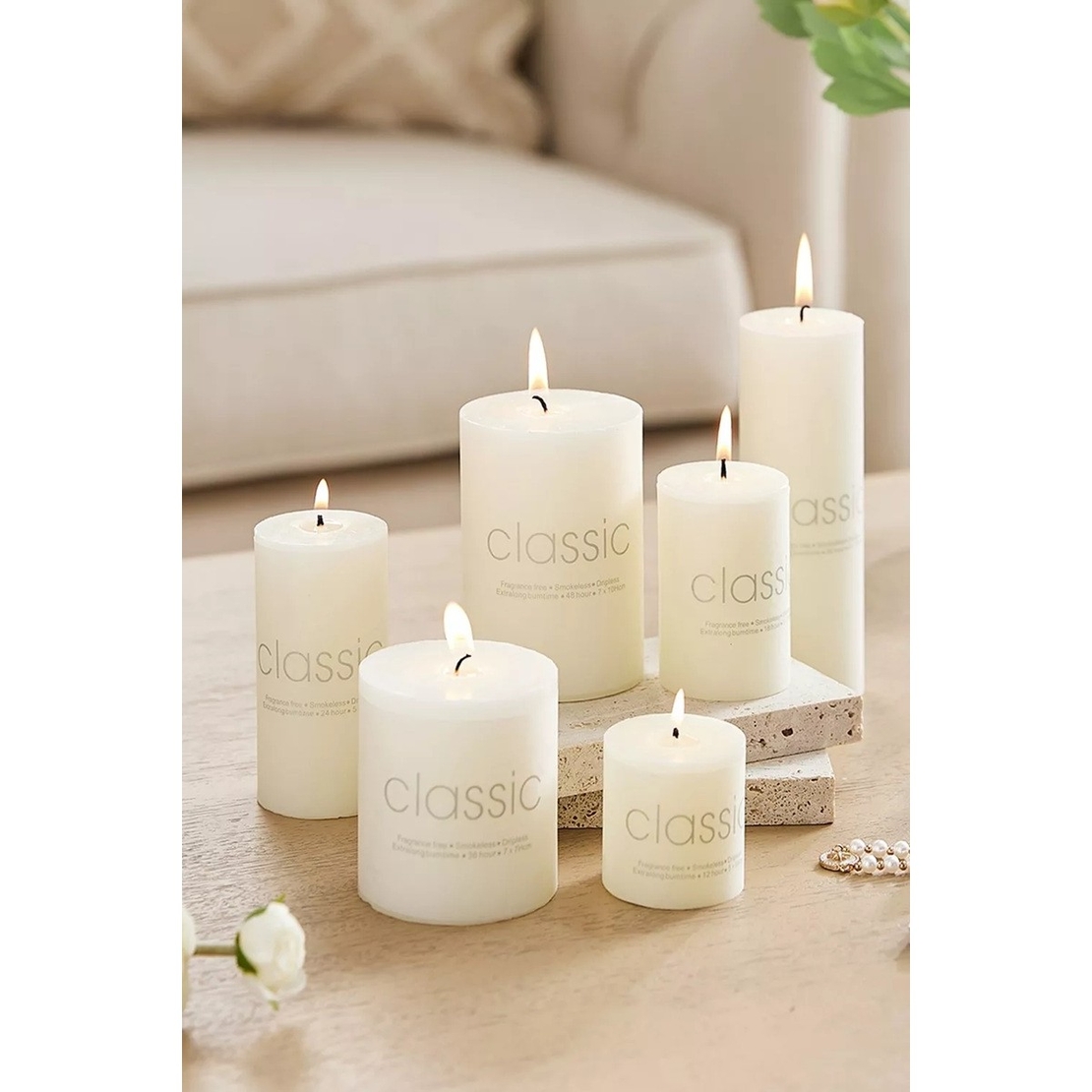 Lumanare Decorativa, Flippy, din Parafina, Cilindrica, Fara Fum si Fara Parfum, 5 x 5 cm, 90 g, Ardere 12h, Ivory Alb