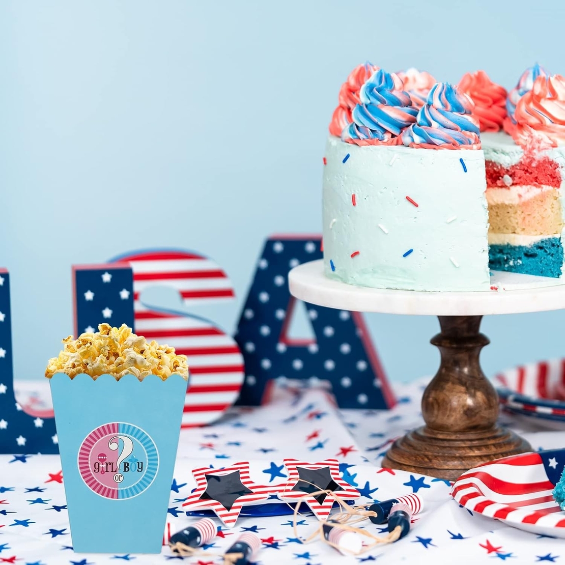 Set 6 Cutii Popcorn Gender Reveal, Flippy, Girl or Boy, din Carton, 13 x 9 cm, Roz/Albastru