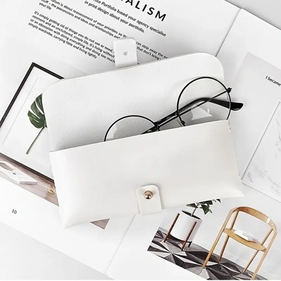 Husa Ochelari, Flippy, din Piele Ecologica, 17 x 8.5 cm, Alb