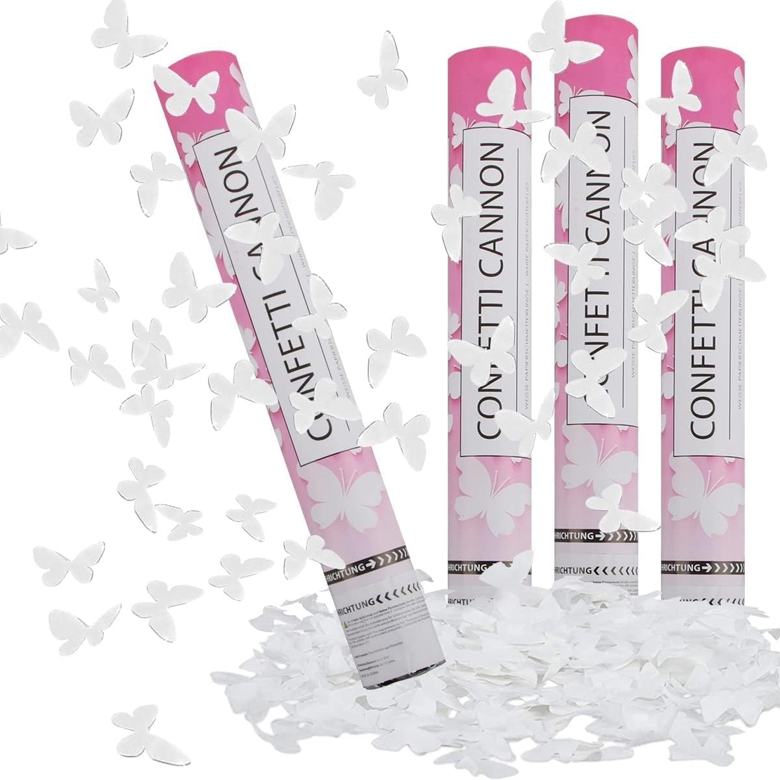 Tun de Confetti, Flippy, Confetti Cannon 40 cm, Model Fluturi din Hartie, Alb