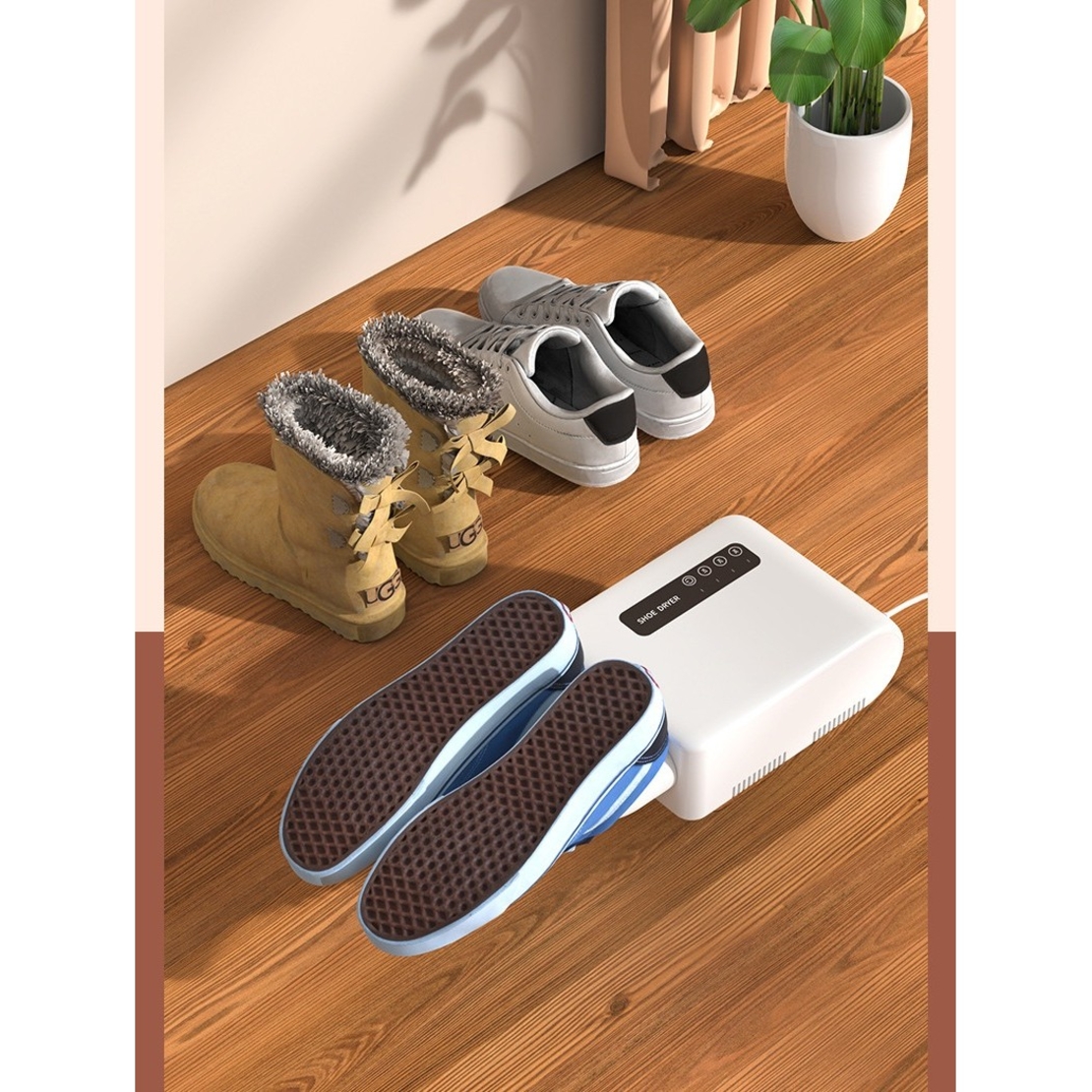 Uscator de Pantofi, Flippy, Functie de Uscare, Dezinfectie, Dezodorizare, Montaj pe Perete fara Perforare, din PVC, Silentios, Timer, Alb