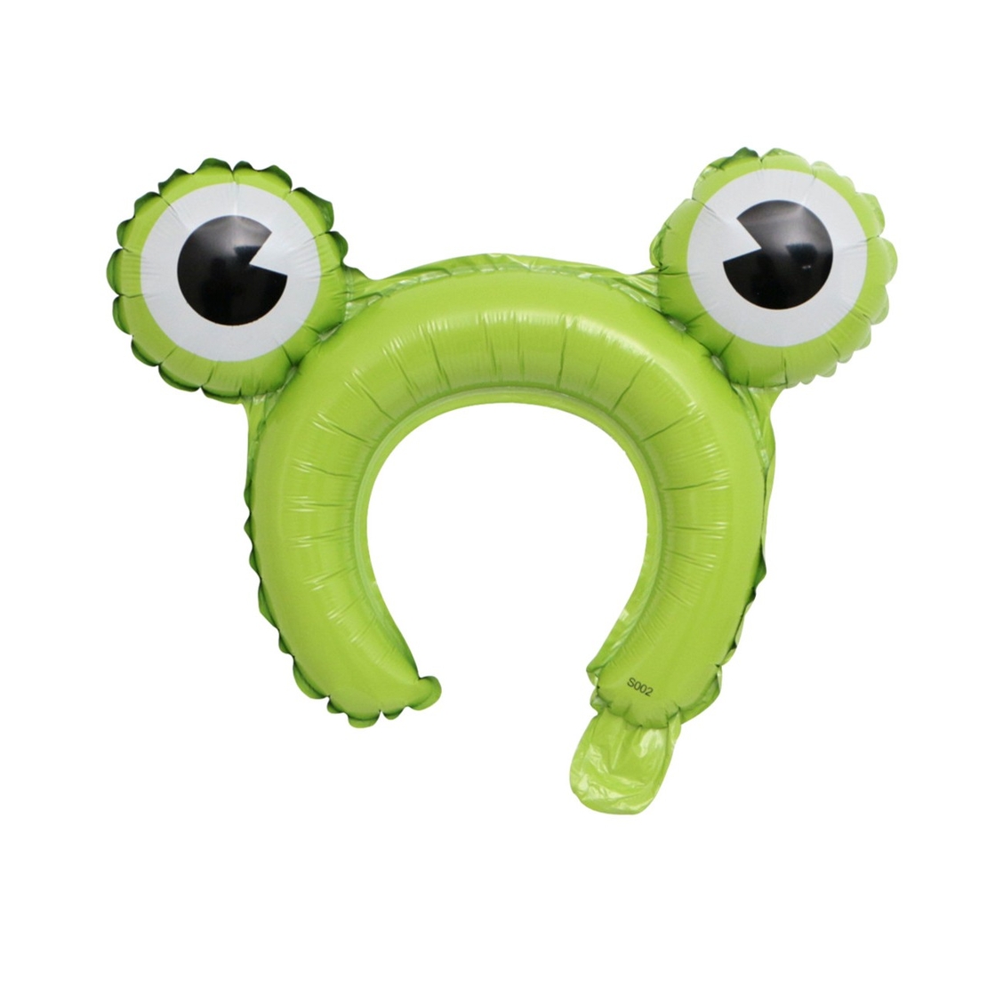 Balon din Folie Metalizata, Flippy, Tip Coronita cu Urechi, Model Broasca, Ambalaj Individual, Pai Inclus, Umflare cu Aer sau Heliu, 28 x 31 cm, Verde