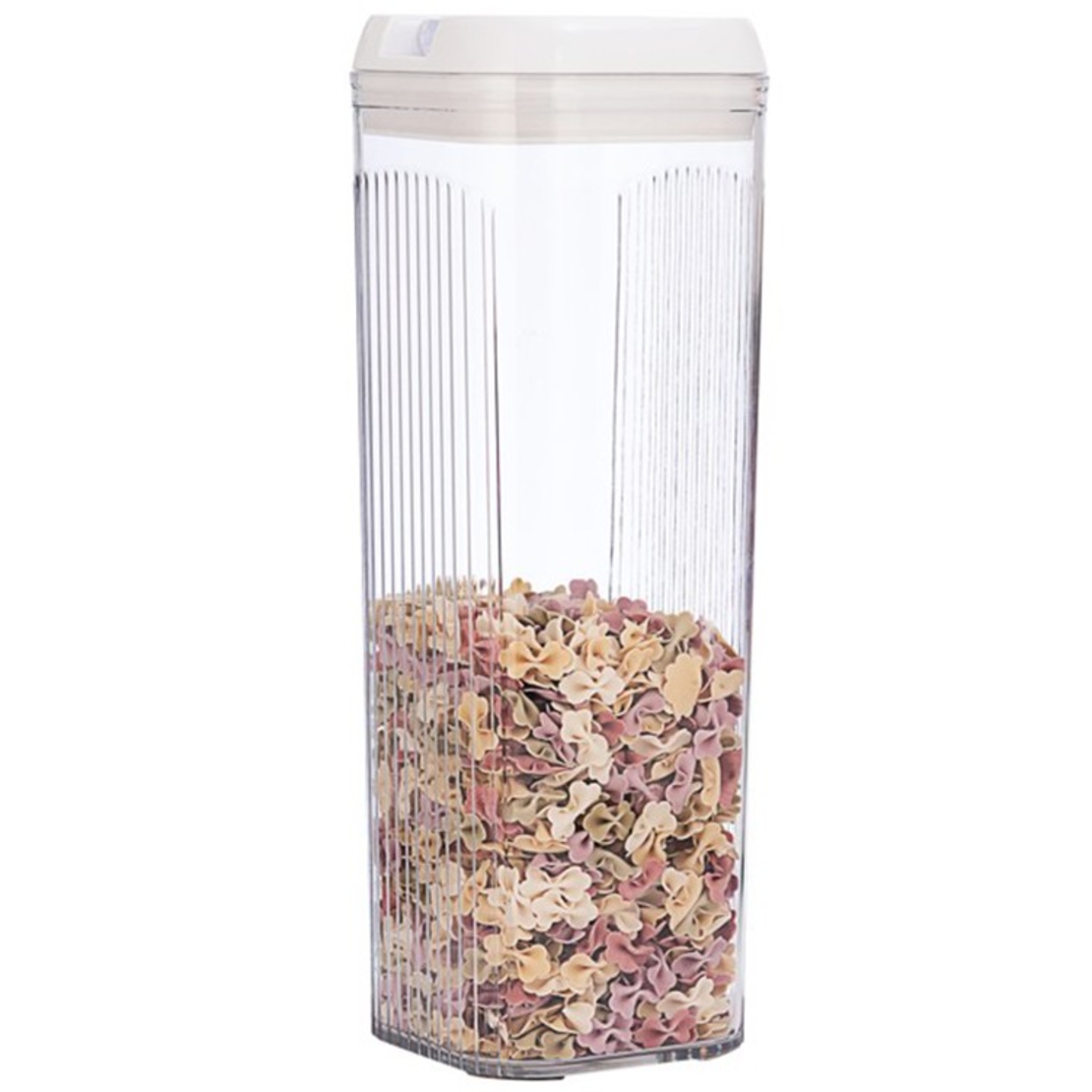 Cutie de Depozitare Alimente, Flippy, Cutie de Tip Container, 3.7L, 12.5x12.5x36.5 cm, Recipiente pentru Cereale in Bucatarie, Transparente cu Capac Alb