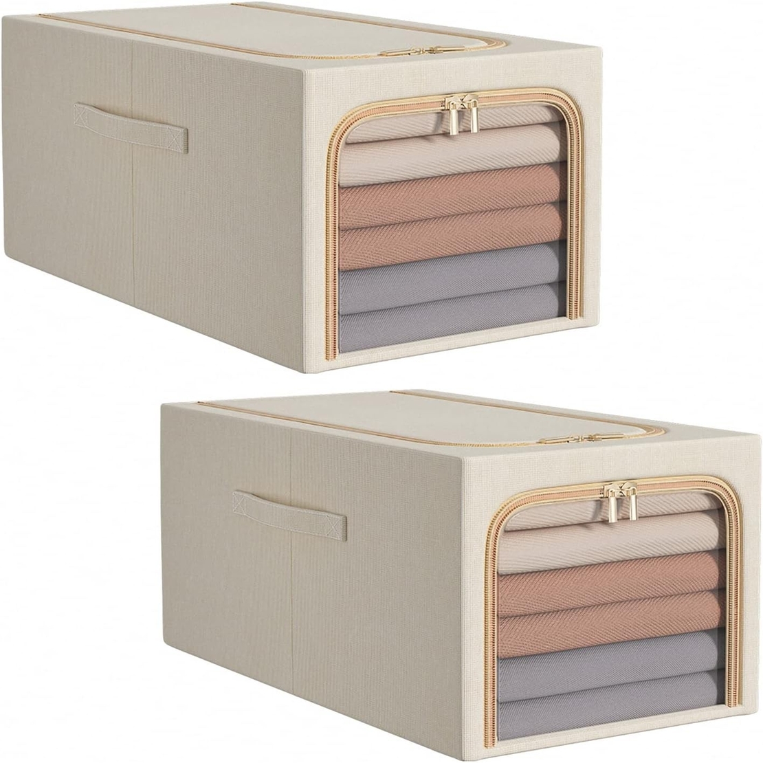 Cutie de Depozitare, Flippy, 49L, din In si Bumbac, Pliabila, Cadru din Otel, 47 x 35 x 30 cm, Kaki