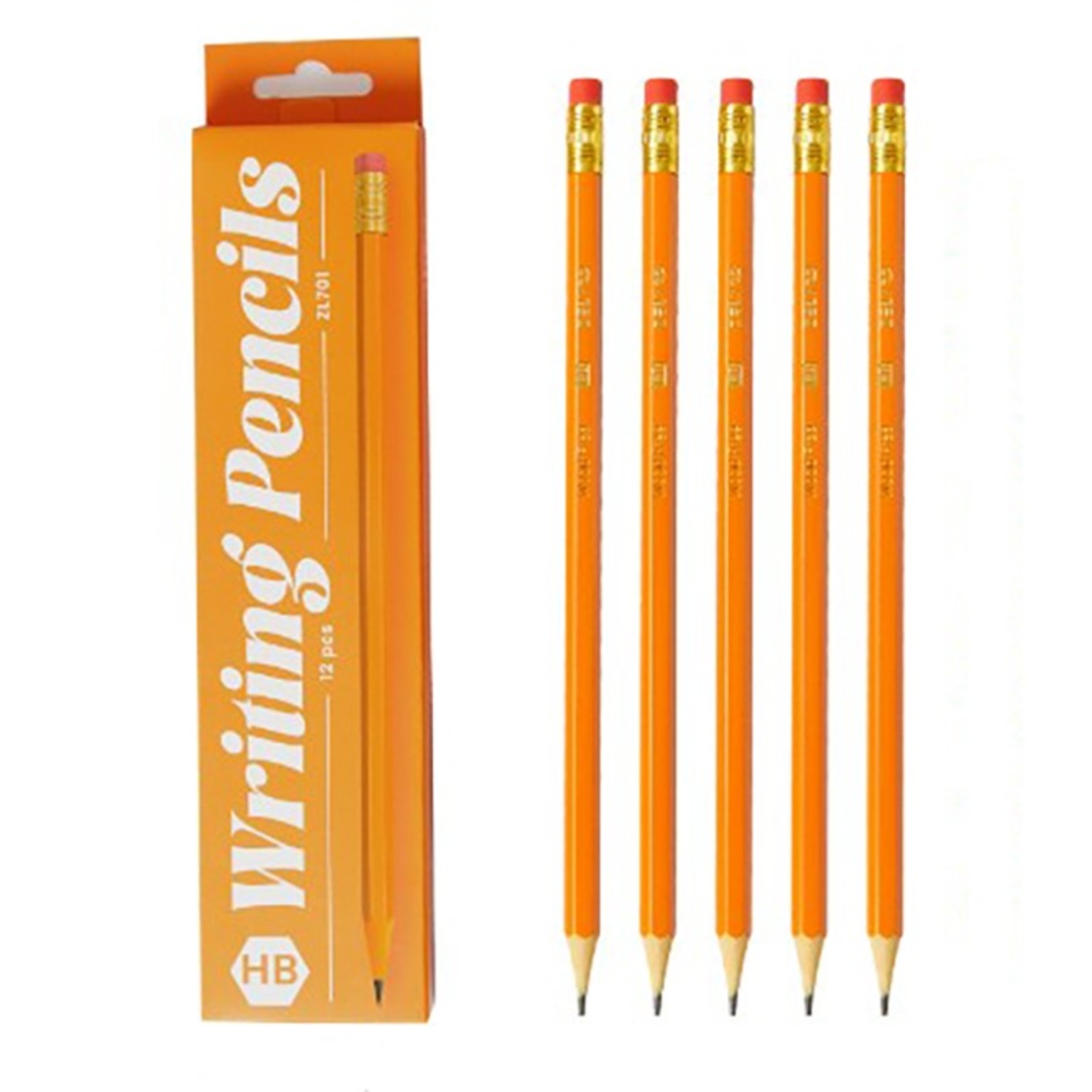 Set 12 Creioane Negre, Flippy, HB, pentru Scoala, cu Radiera, Model Portocaliu, 19 cm