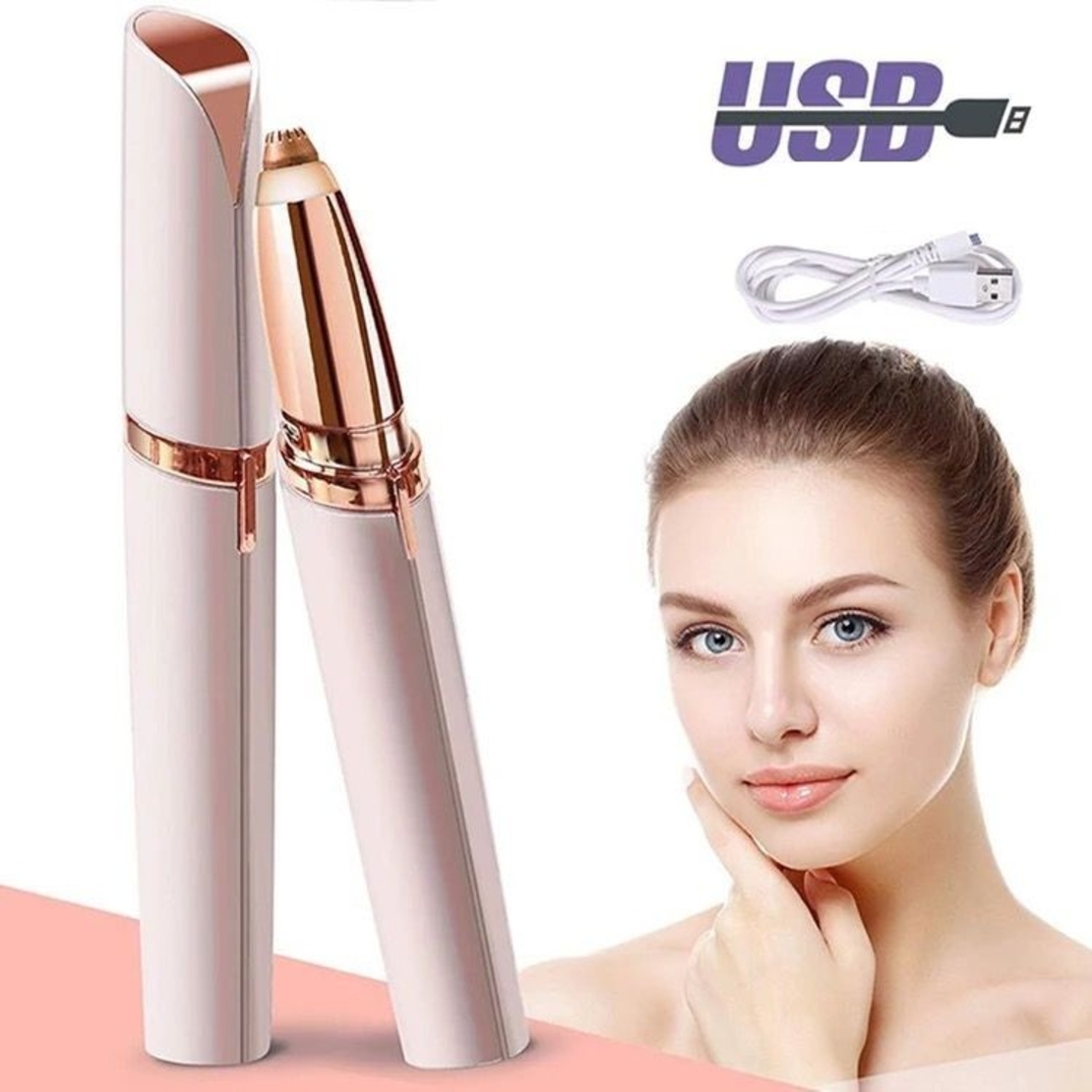 Trimmer Facial, Flippy, pentru Sprancene, Incarcare USB, 1.5 x 13 cm, din ABS, Alb