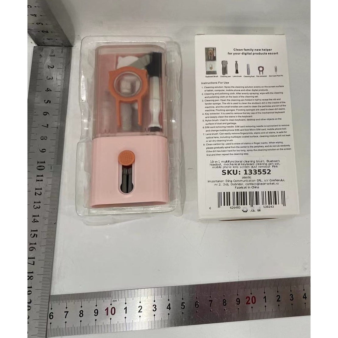 Kit Multifunctional de Curatare Produse Electronice 10in1, Flippy, pentru Laptop, Tastatura, Telefon, Casti, Roz