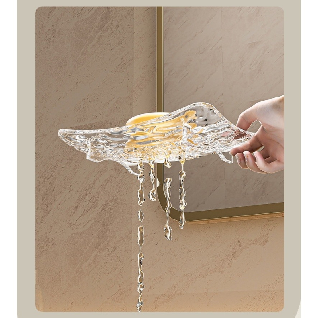 Savoniera din Plastic Flippy, 11 x 8 cm, cu Scurgere Apa, Design Modern, Transparent
