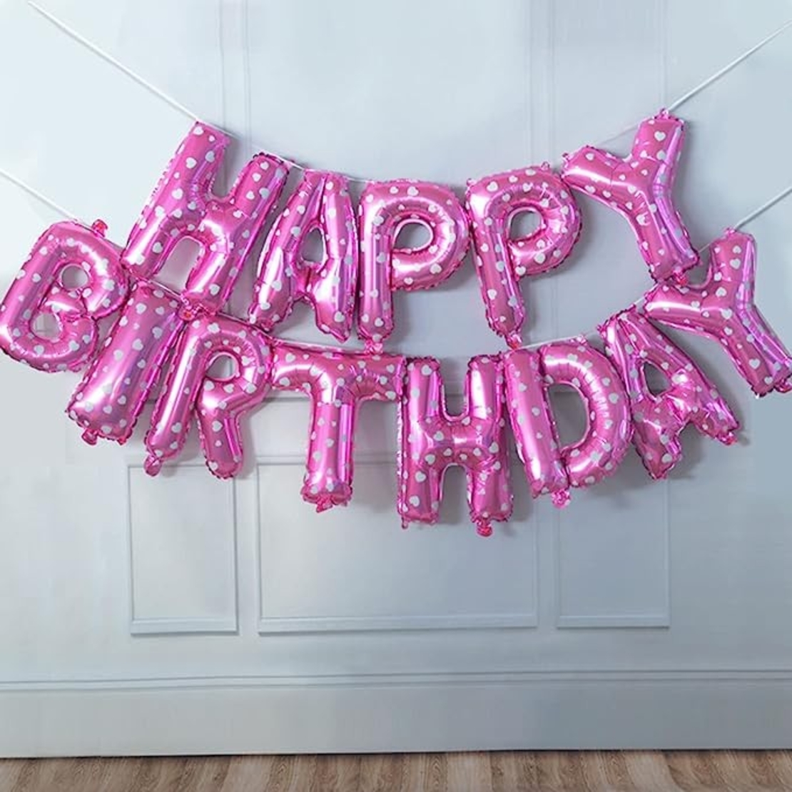 Set 13 Baloane Folie, Flippy, Tip Ghirlanda, Model Happy Birthday, 40 cm, Roz