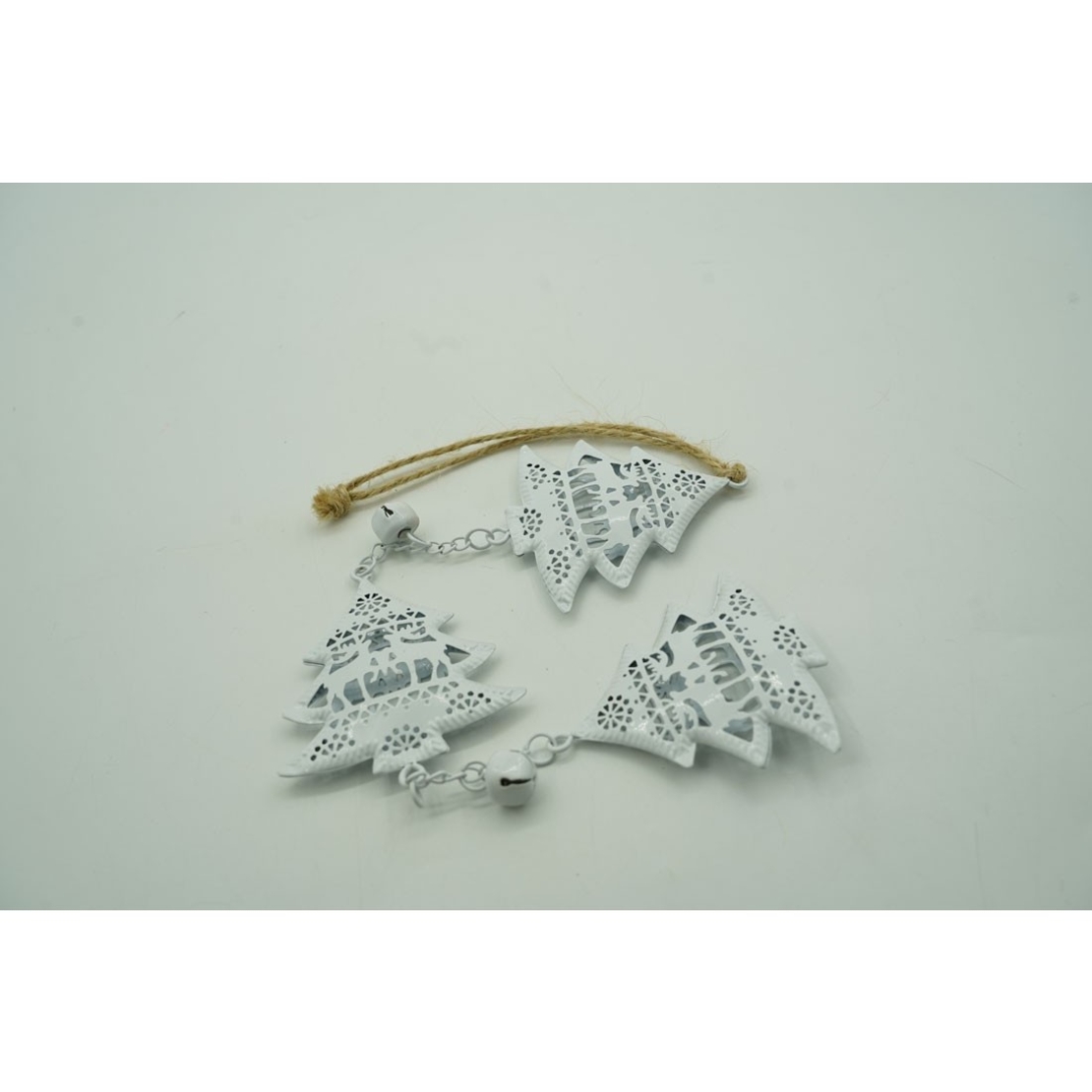 Ornament de brad trei pomi de craciun, Flippy, alb, metal, 30 cm