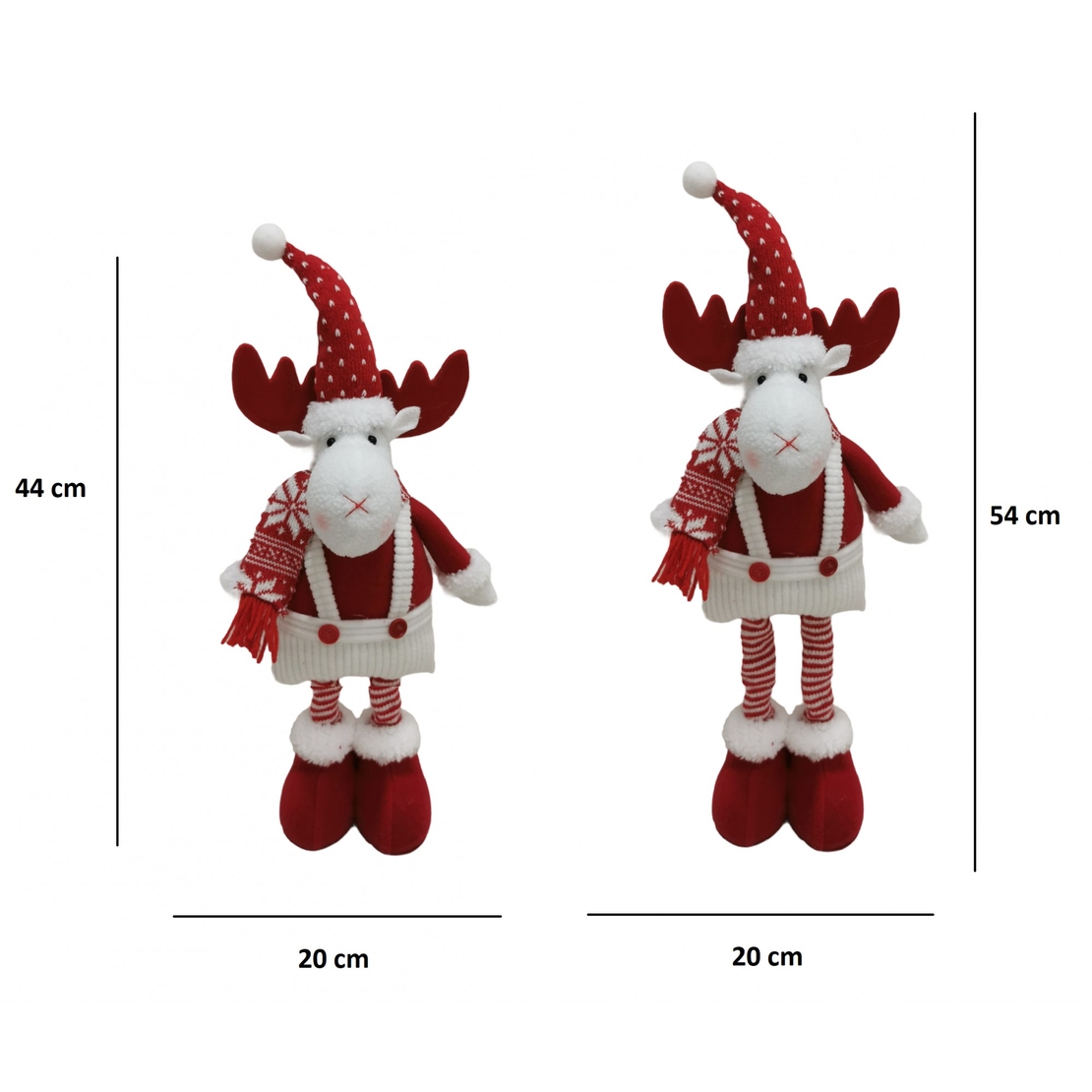 Figurina Decorativa, Pentru Craciun, Flippy, Ren, Picioare Telescopice, Inaltime Reglabila 44-54cm, Caciula cu Inimioare, Alb/Rosu