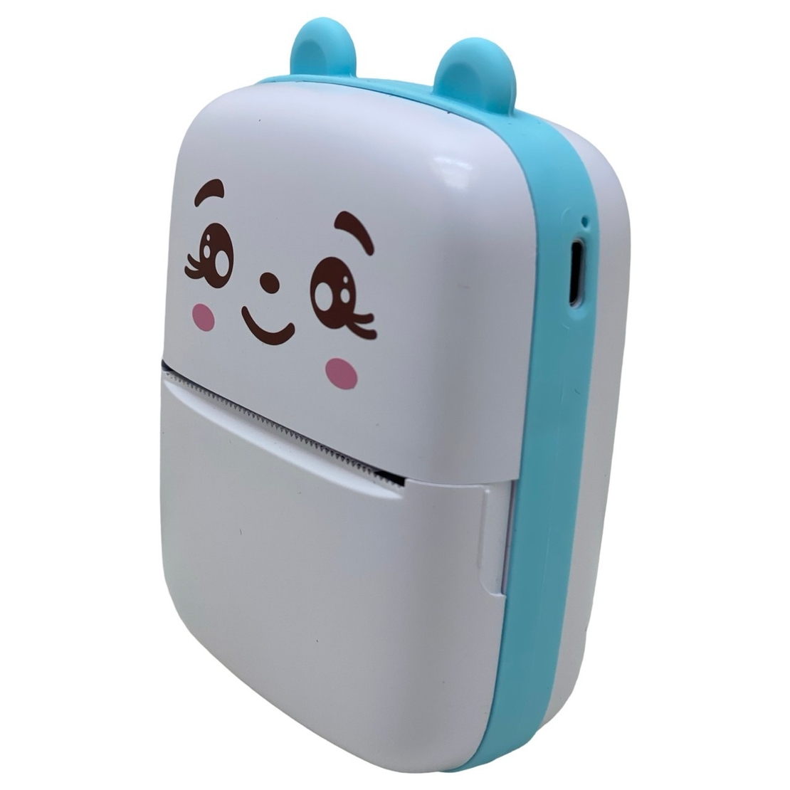 Mini Imprimanta Foto Portabila, Flippy, Incarcare USB, Bluetooth, Model Ursulet, 12 x 9 x 5 cm, Alb Albastru