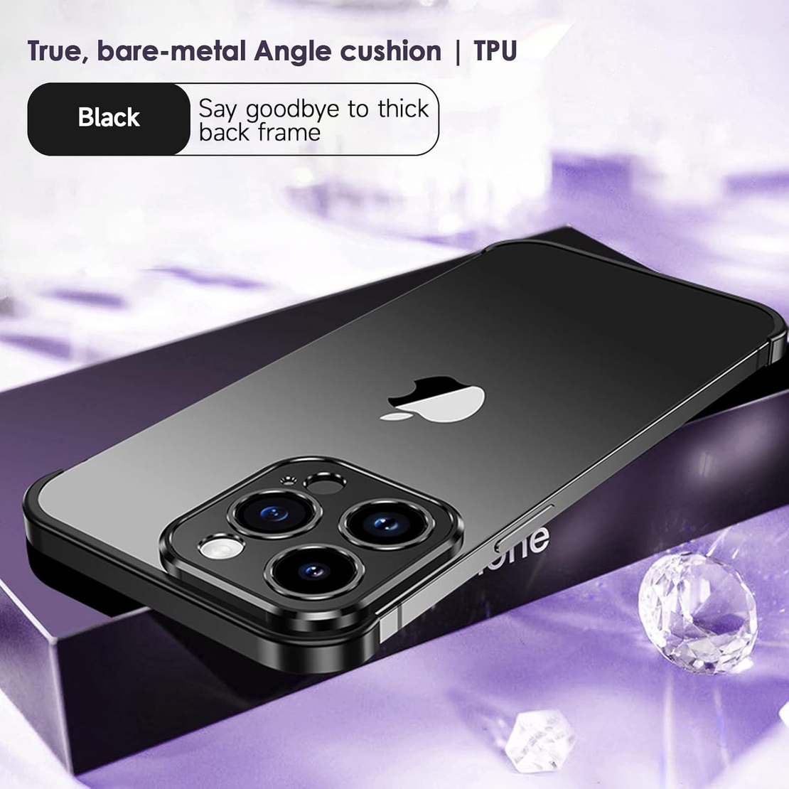 Husa Metalica Edgeless Compatibila cu iPhone 16 Pro, Flippy, Protectie pentru Colturi si Camera, Aliaj Aluminiu, Antisoc, Antizgariere, Negru