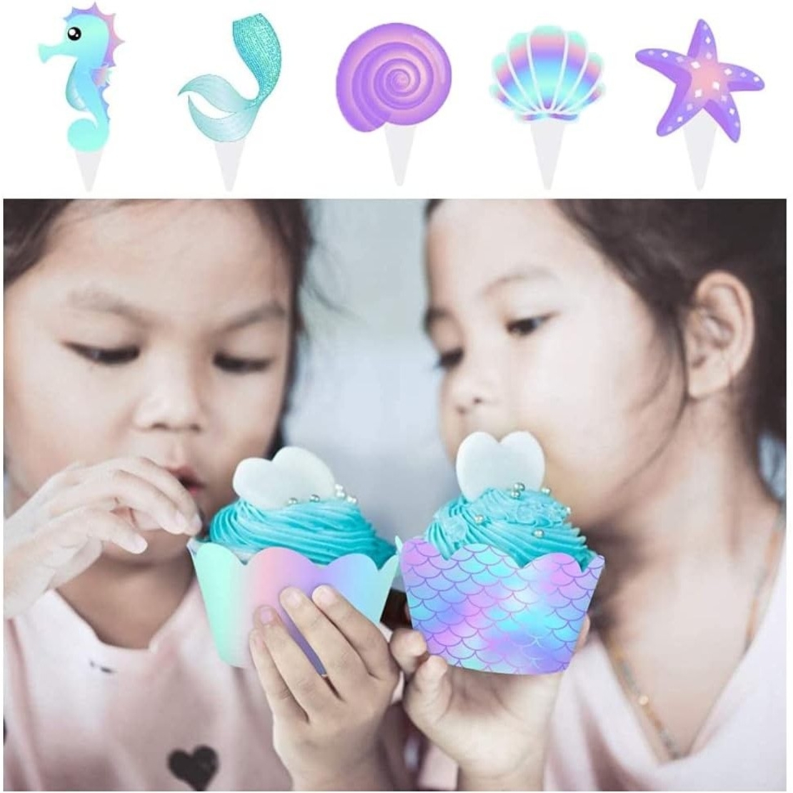 Set 6 Accesorii pentru Prajituri Sirena, Flippy, Colectia Mermaid, 22.7 x 8.7 cm, Multicolor