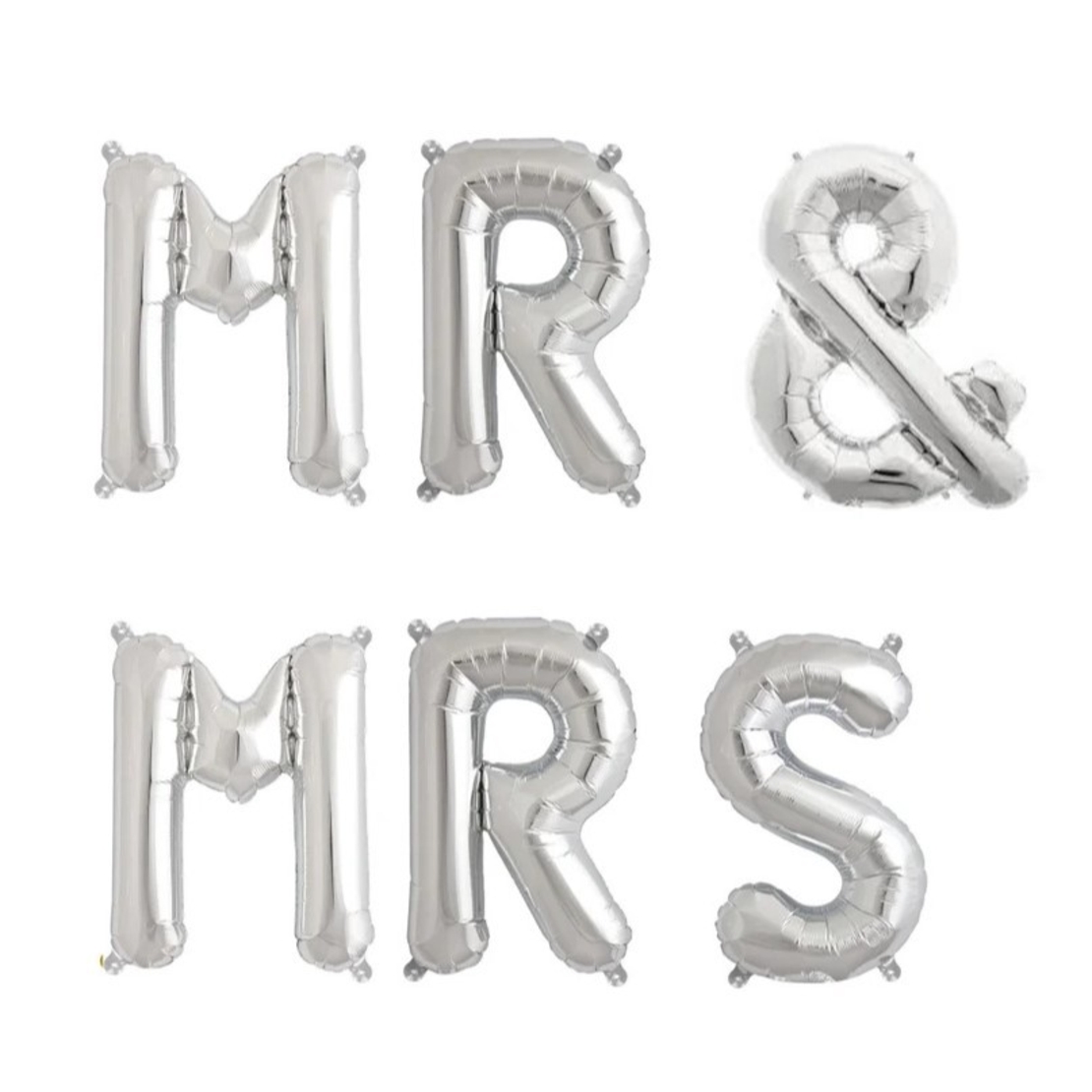 Set Baloane din Folie Metalizata, Flippy, Figurine Litere, Model MR&MRS, Tema Nunta, 40 cm, Baloane Party, Ambalaj Individual, Pai inclus, Umflare cu Aer sau Heliu, Argintiu