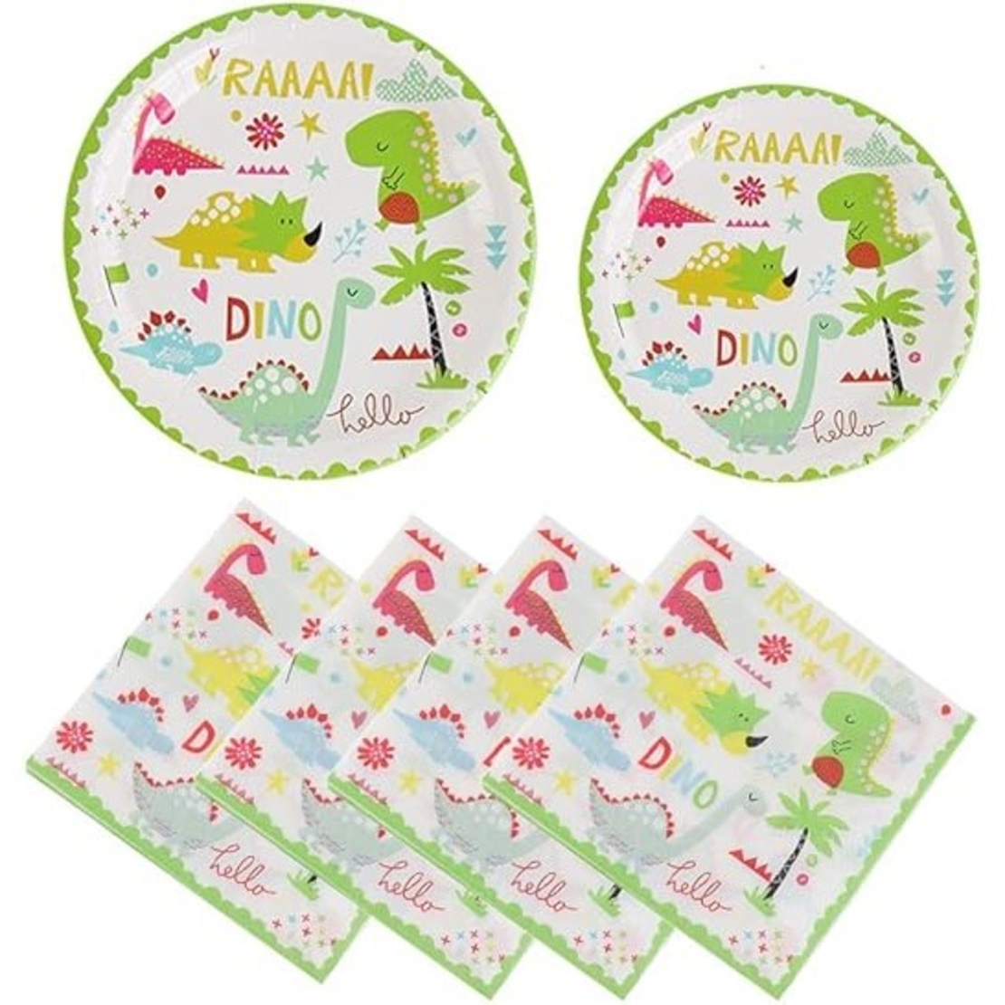 Set 16 Accesorii de Masa, Flippy, Colectia Dino Park, 136 Piese, din Carton/Plastic/Hartie, Multicolor