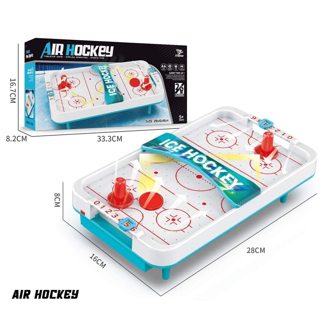 Masa Ice Hockey, Flippy, cu Tabela de Scor, 2 Pucuri, din ABS, pentru Adulti/Copii +5 Ani, 28 x 8 x 16 cm, Alb/Albastru