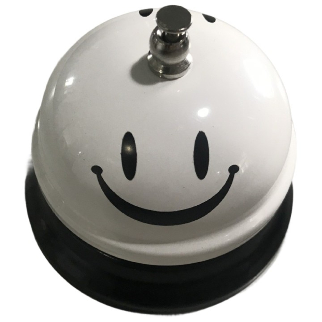 Clopotel Metalic Multifunctional, Flippy, Alb cu Imprimeu Smiley Face, 7.5x7.5x6.5 cm, Receptie, Restaurant, Cafenele