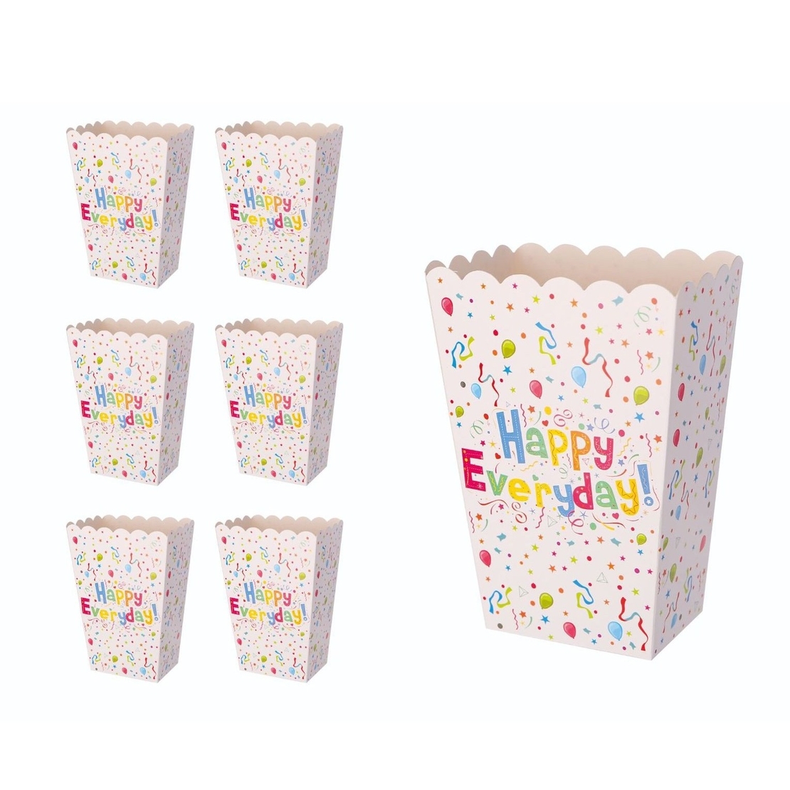 Set 6 Cutii de PopCorn, Flippy, Model Happy Everyday, 17 x 15 cm, Multicolor