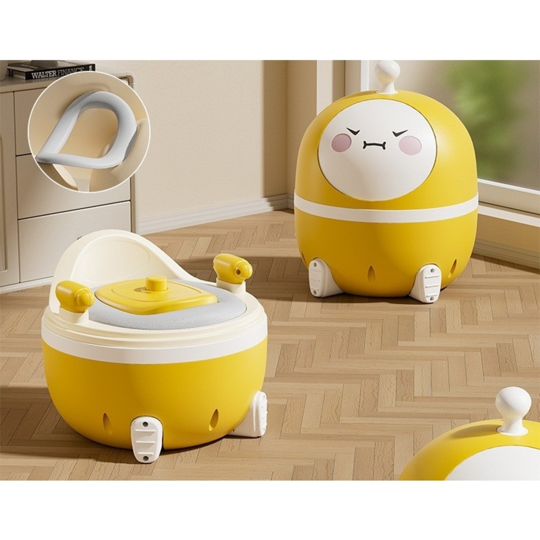 Olita 2in1, Flippy, Model Ou, cu Reductor WC, din Plastic, cu Muzica si Lumini, 29 x 29 x 22 cm, Galben