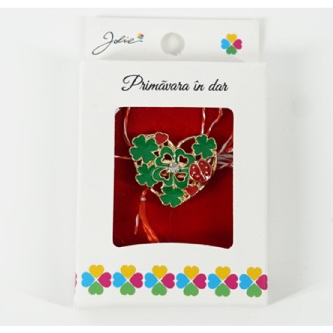 Martisor Brosa Mica in Cutie, Dimensiune Brosa 2.5-3 cm, Material Metal, Model Inima Ccu Trifoi