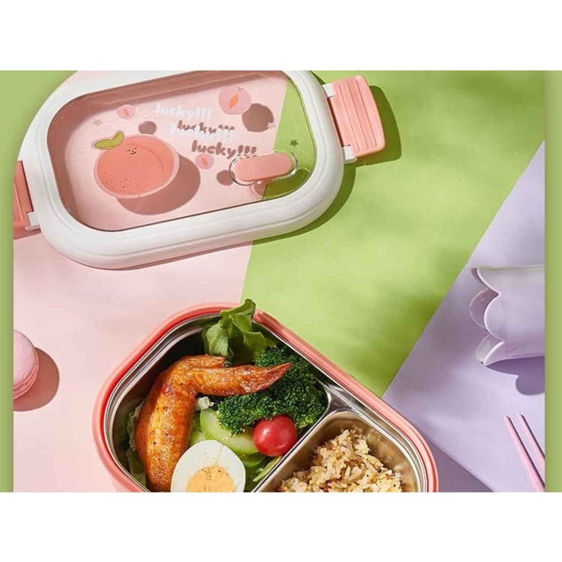 Cutie pentru Pranz sau Gustari, Flippy, cu Doua Compartimente, pentru Copii si Adulti, Etansare, PP, Perfect pentru Scoala si Birou, 1000 mL, 22.5x14.5x8 cm, Roz