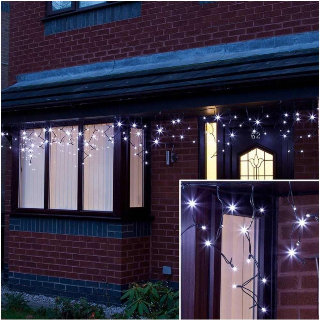 Sectiune Instalatie de Craciun, Flippy®, Tip Turturi, 5 m, 143 LED-uri, cu Flash, Fir Negru, Lumina Alb Rece, IP44, Interconectabila