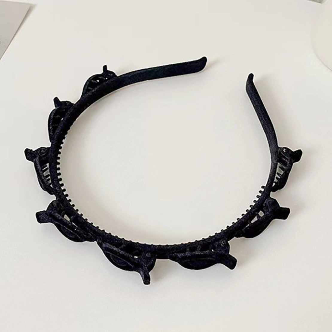 Bentita de Par pentru Femei, Flippy, Agrafa Stil Coreean, Accesoriu pentru Par cu Textura MultiStrat, 13 x 11.5 cm, Negru