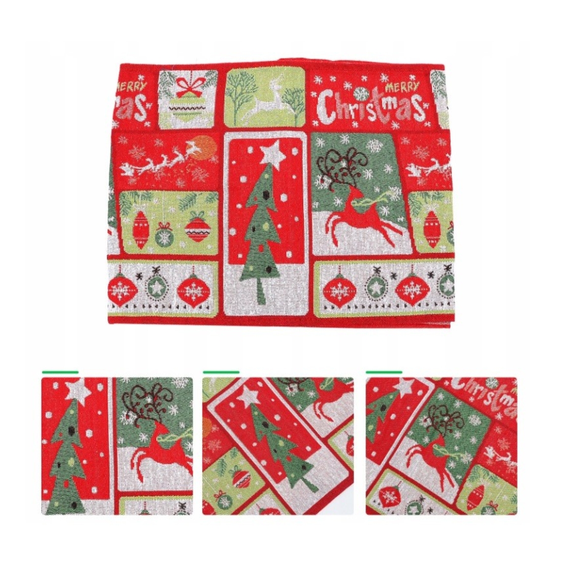 Napron Decorativ pentru Masa, Flippy, Model Merry Christmas, Tematica Craciun, 35 x 180 cm, Rosu/Verde