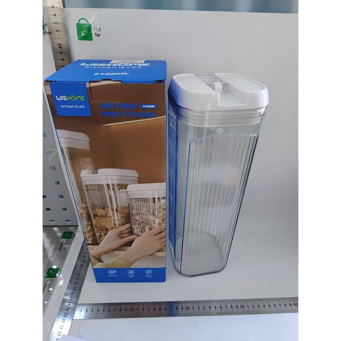 Cutie de Depozitare Alimente, Flippy, Cutie de Tip Container, 3.7L, 12.5x12.5x36.5 cm, Recipiente pentru Cereale in Bucatarie, Transparente cu Capac Alb