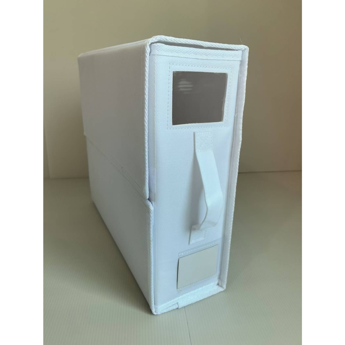 Cutie Depozitare Lenjerii de Pat, Flippy, Pliabila, Capacitate 18l, 38x33x12 cm, din Panza Oxford cu PP Incorporat, Fereastra Vizibila, Alb Ivoir