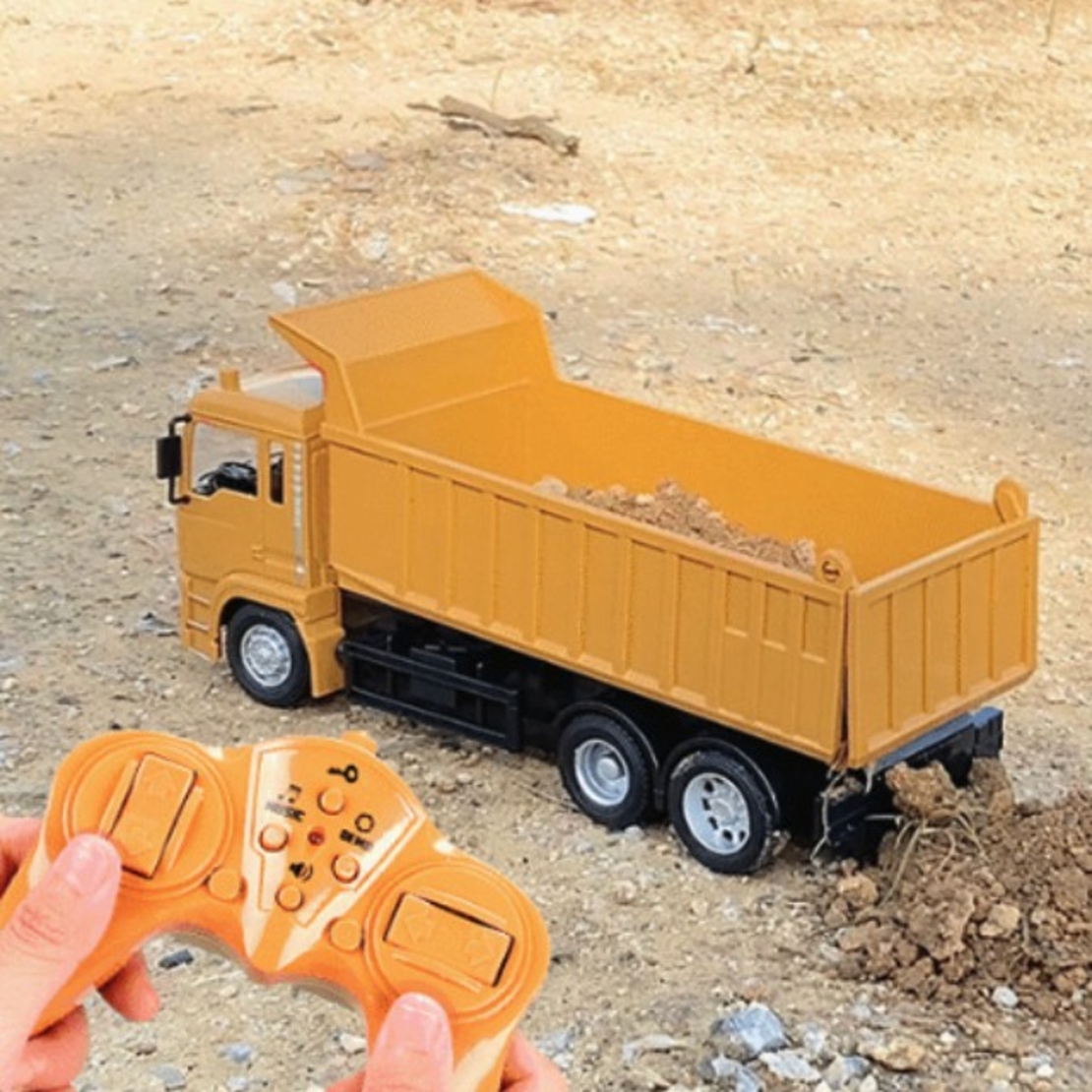 Camion Basculanta Jucarie pentru Copii, Flippy, Jucarie Camion Basculanta cu Telecomanda, Jucarie de Constructie, Acumulator cu Incarcare USB, 28 x 13 x 9 cm, Galben