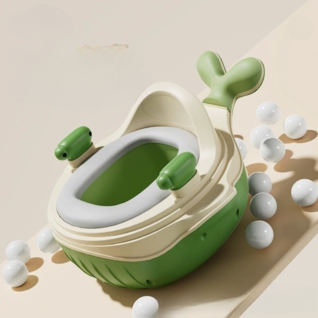 Olita 2in1, Flippy, Model Balena, cu Reductor WC, din Plastic, cu Muzica si Lumini, 36 x 41 x 20 cm, Verde