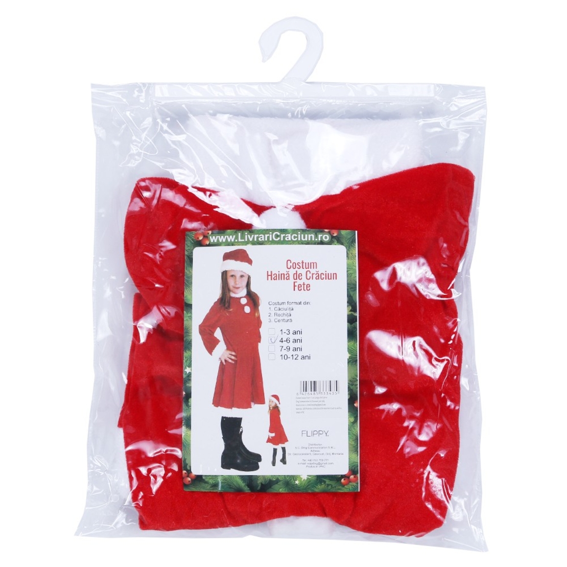 Costum Craciunita Flippy® Fata, 4-6 ani, 3 piese, Catifea