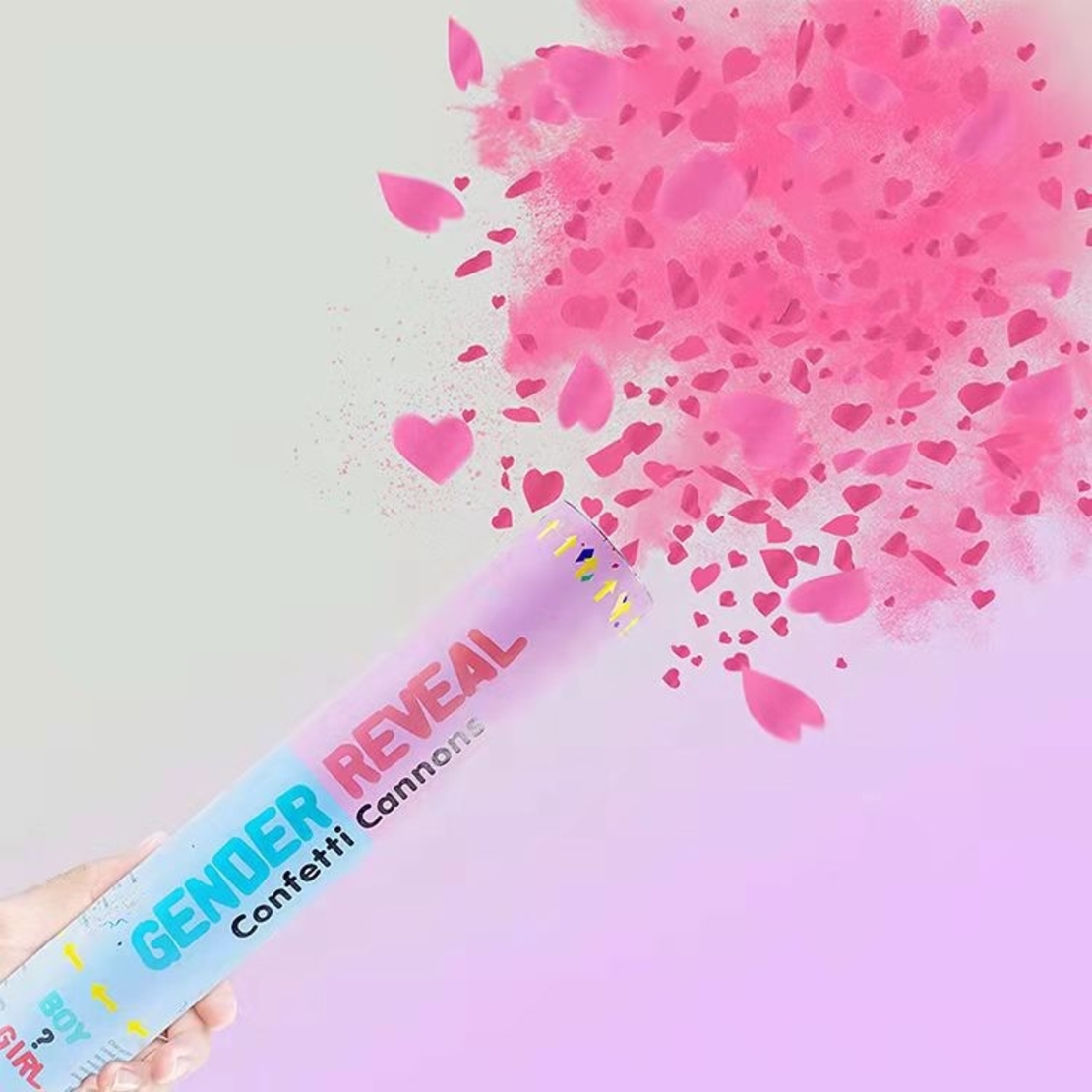 Tun Confetti, Flippy, Model Gender Reveal, Confetti Cannons, 40 cm, Ambalaj din Carton, Eliberare prin Rasucire, Roz