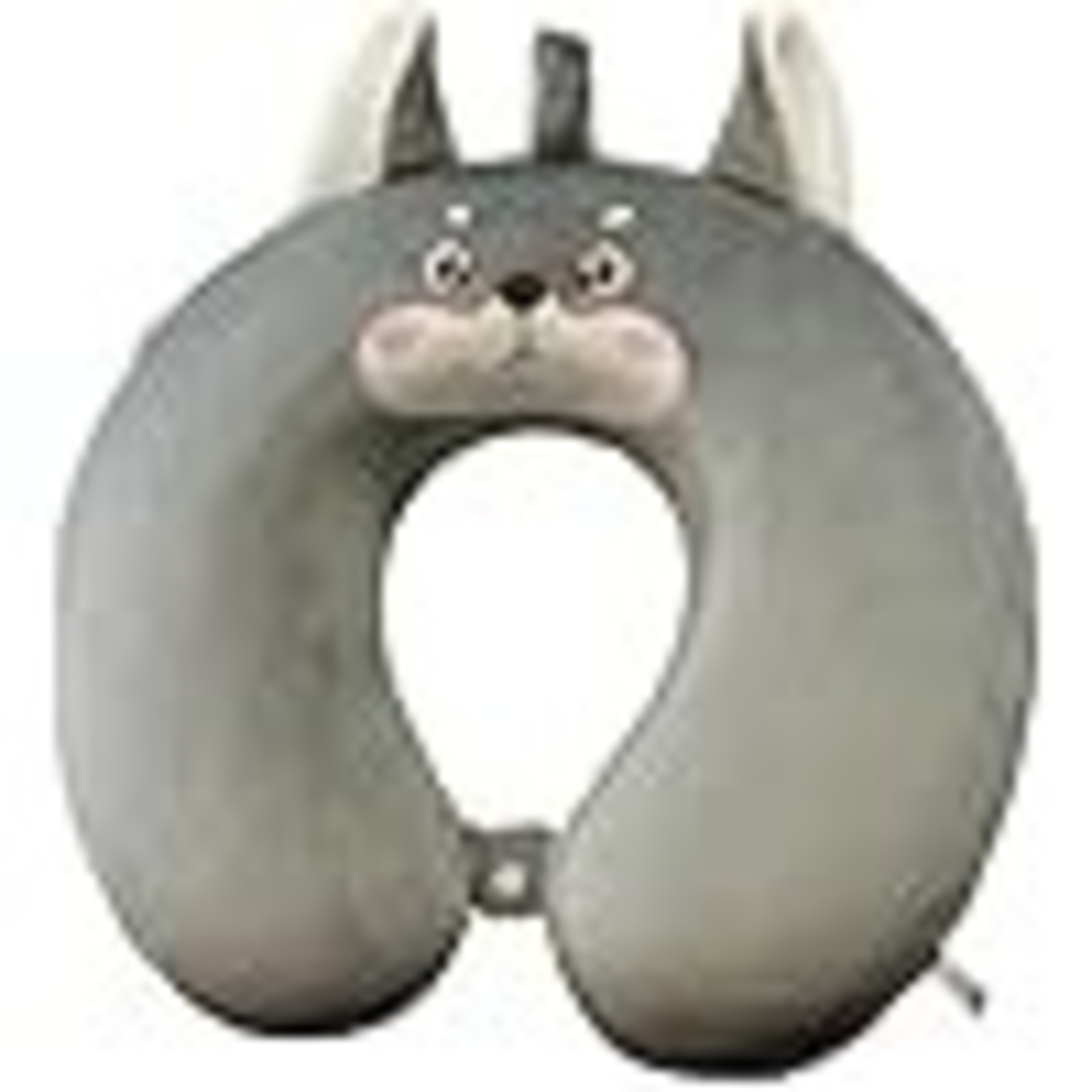 Perna de Calatorie in Forma de U, Flippy, Pentru Gat si Cap, Umplutura din Spuma cu Memorie, 30x30 cm, Model Husky, Accesoriu de Voiaj, Birou, Masina, Sistem Prindere Capse, Gri