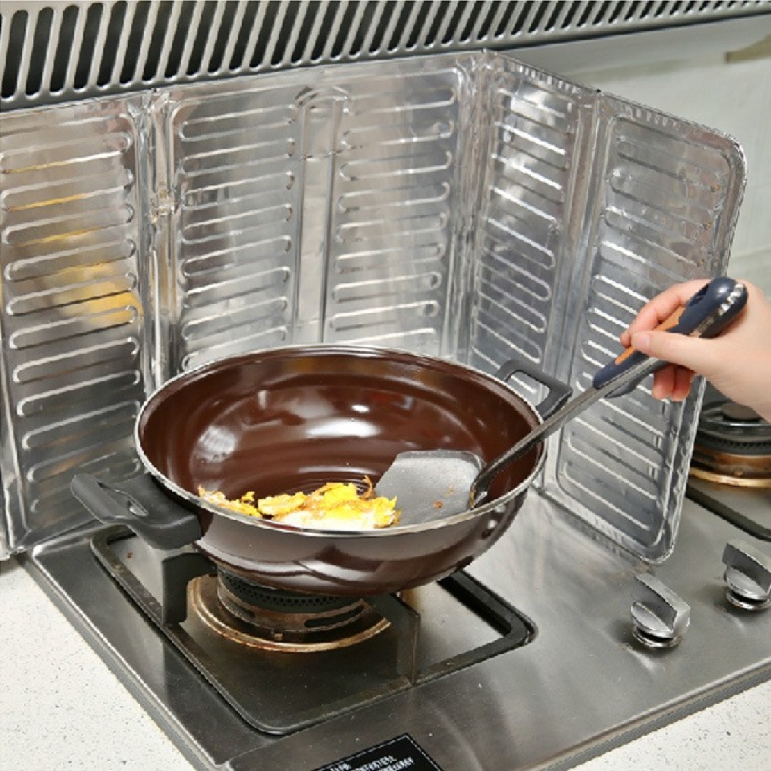 Placa de Protectie pentru Aragaz, Flippy, din Aluminiu, Placa de Protectie Anti Stropi, Pliabila, Usor de Curatat, 32.5 x 84 cm, Gri