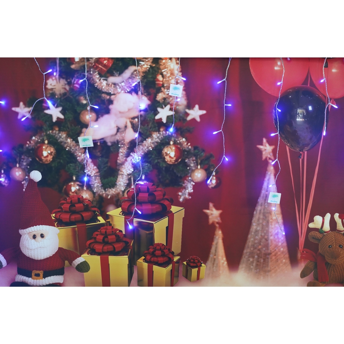 Sectiune Instalatie de Craciun, Flippy®, Tip Turturi, Fara Alimentator, 5m, 143 LED-uri, 8 Jocuri de Lumini, Fir Transparent, Lumina Albastra, IP44, Interconectabila