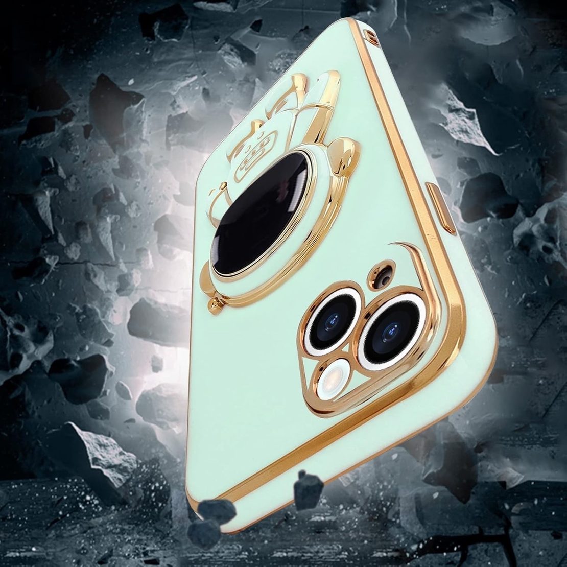 Husa de Protectie TPU 2in1, Flippy, pentru Apple iPhone 14 Plus, Astronaut cu Suport, Antisoc, Rezistenta la Impact, Protectie Camera, Verde