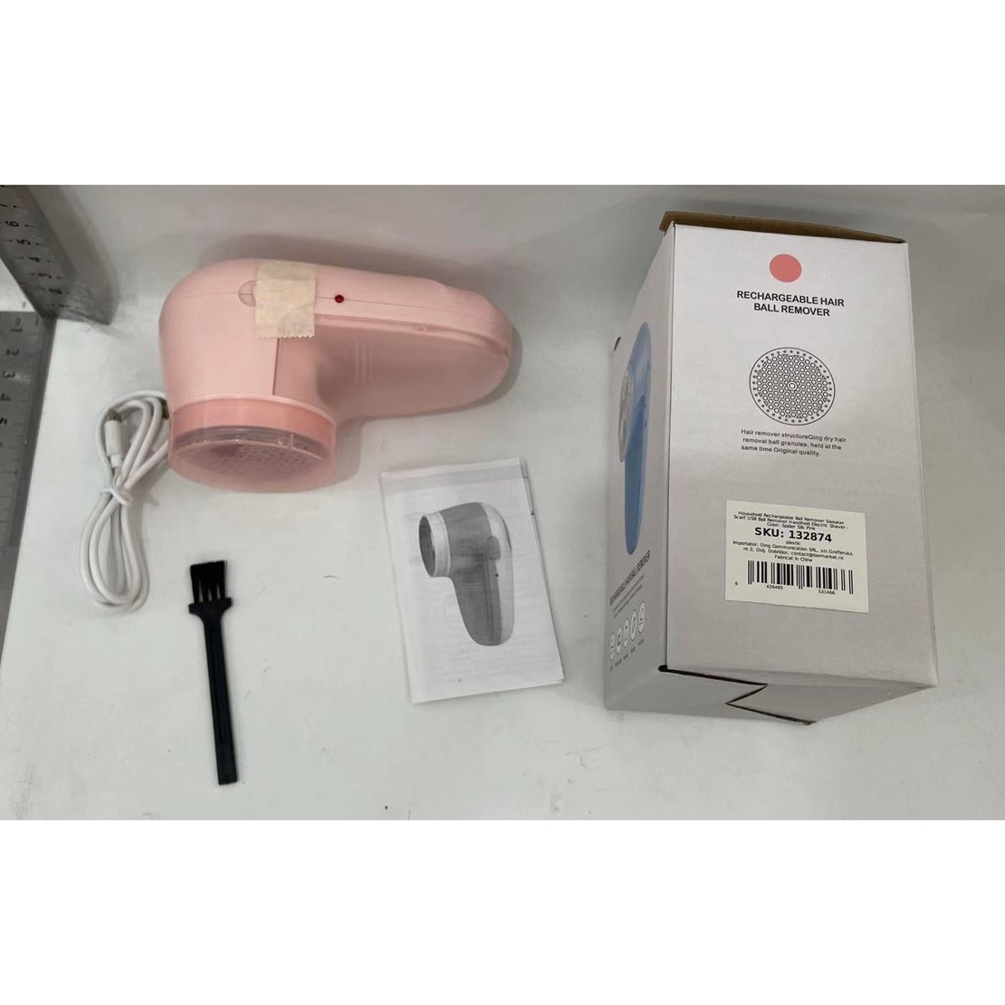 Aparat Scame si Par Haine, Flippy, Electric, USB inclus, Periuta Curatare, pentru Diferite Tesaturi, 13 x 6.8 x 5.8 cm, Roz