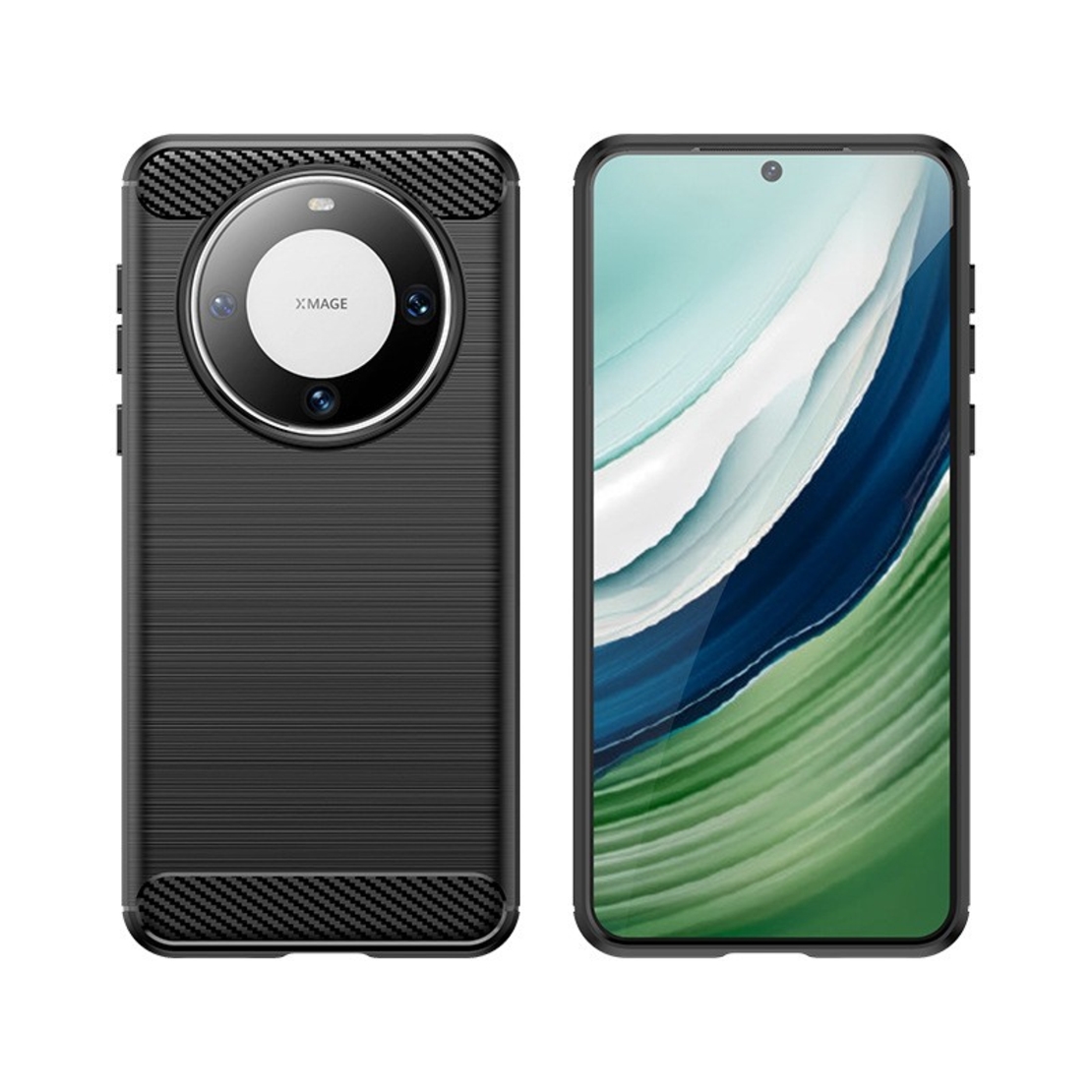 Husa de Protectie pentru Huawei Mate 60 Pro, Flippy, Protectie 360, din TPU cu element de Carbon, Anti Alunecare, 1.8 mm, Negru