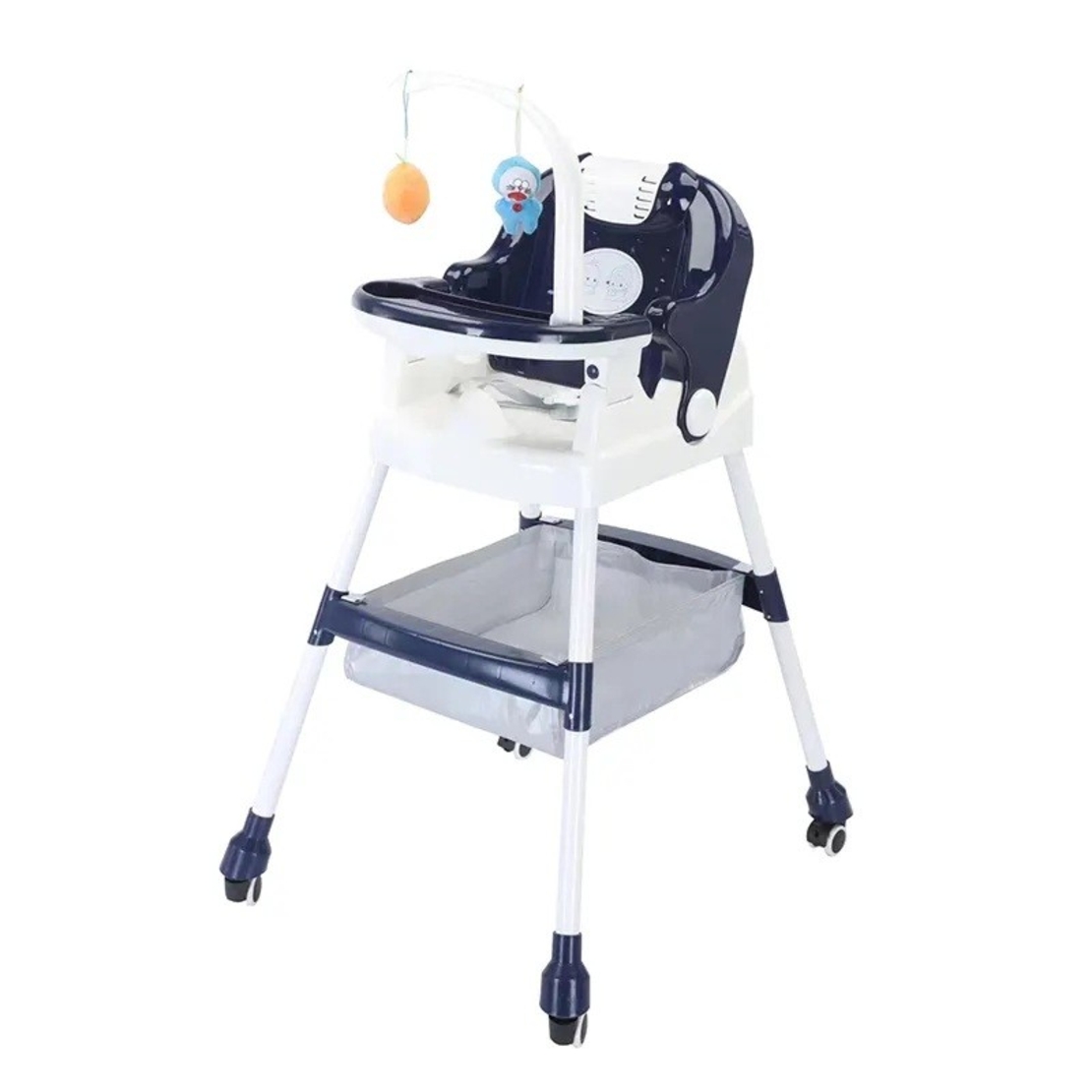 Scaun de Masa pentru Copii, Flippy, Multifunctional, Pliabil, cu Roti, Cos de Depozitare, din Plastic, Centura de Siguranta, Suport de Agatat Jucarii, 110 x 60 x 70 cm, Albastru