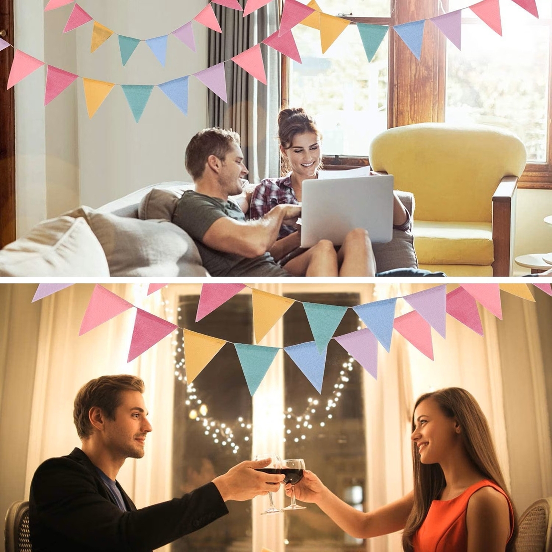 Set 10 Stegulete Tip Banner, Flippy, Colectia LA MULTI ANI , 270 cm Lungime, din Hartie Cretata, Multicolor